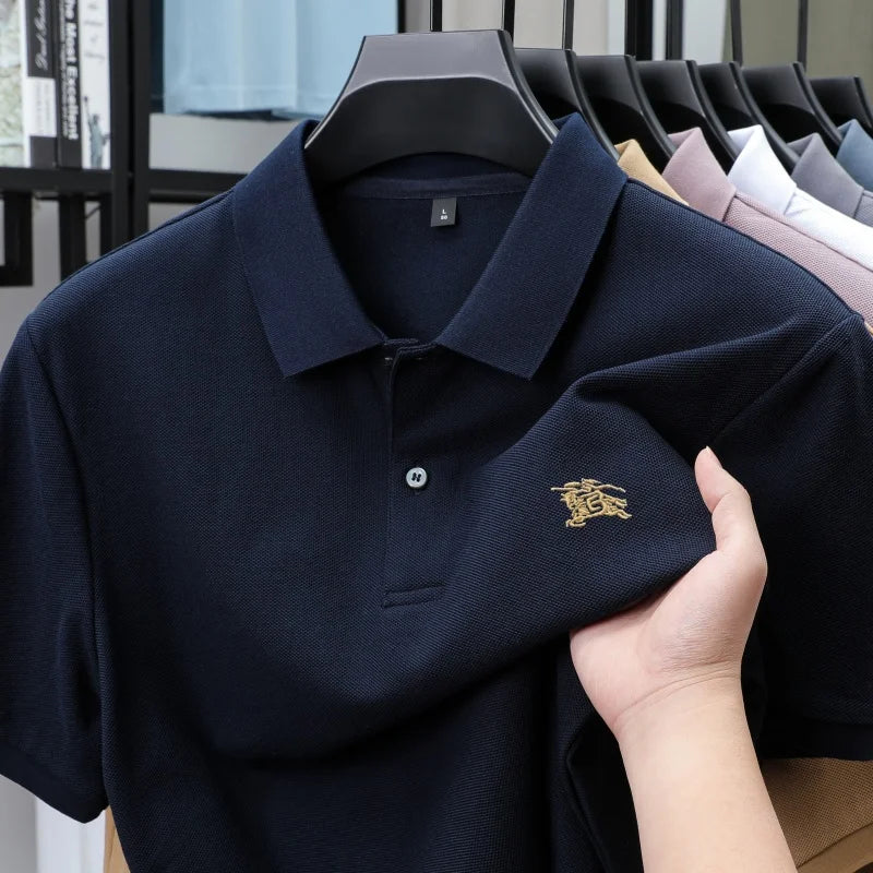 100% pure cotton comfortable breathable men's shortsleeved summer high-end brand embroidered polo shirt business casual T-shirt