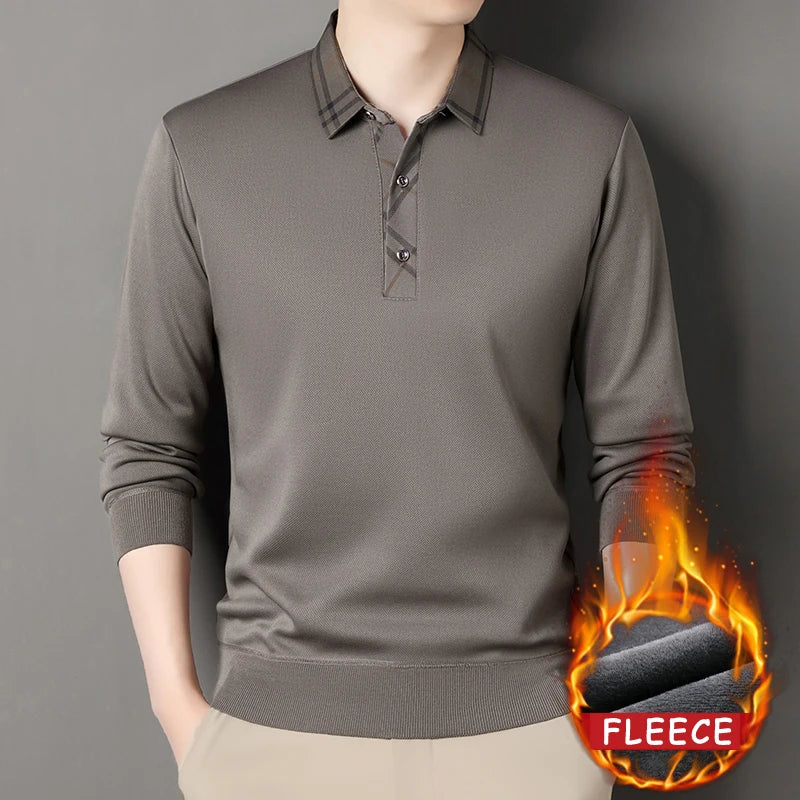 Winter Pullovers Men Knit Polo Shirts Fashion Fleece Lined Polo Sweaters Jumper Thick Knitting Polo Shirts