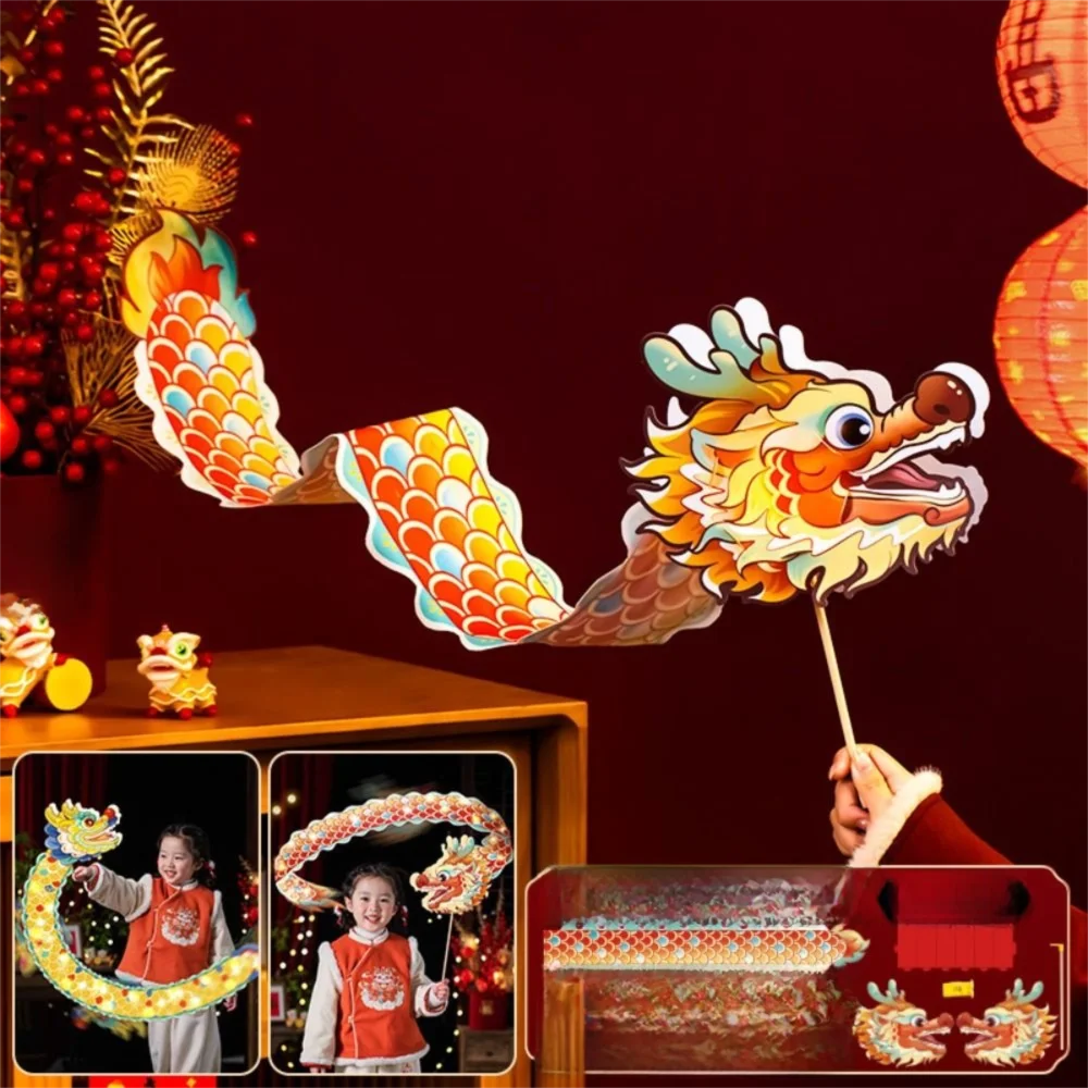 Luminous Mid-Autumn Dragon Dance Lantern DIY Craft Cartoon Chinese Style Dragon Lamp Festival Creativity Handheld Dragon Lantern