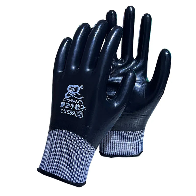1pair Anti-Slip Waterproof Gloves Nitrile Coated Oil/Water Resistant Work Gloves For Garden Repairing Fishing Work Safety Gloves