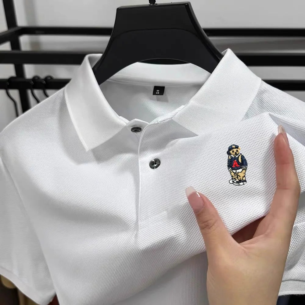 100% pure cotton high-end brand men short sleeve polo shirt new cartoon embroidery summer comfort texture luxury casual T-shirt
