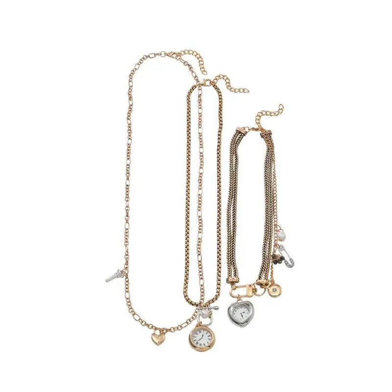 Necklace with Fashion Pin, Button Key, Heart Pendant for Women; Bohemian Multi-Strand Clavicle Chain Accessory