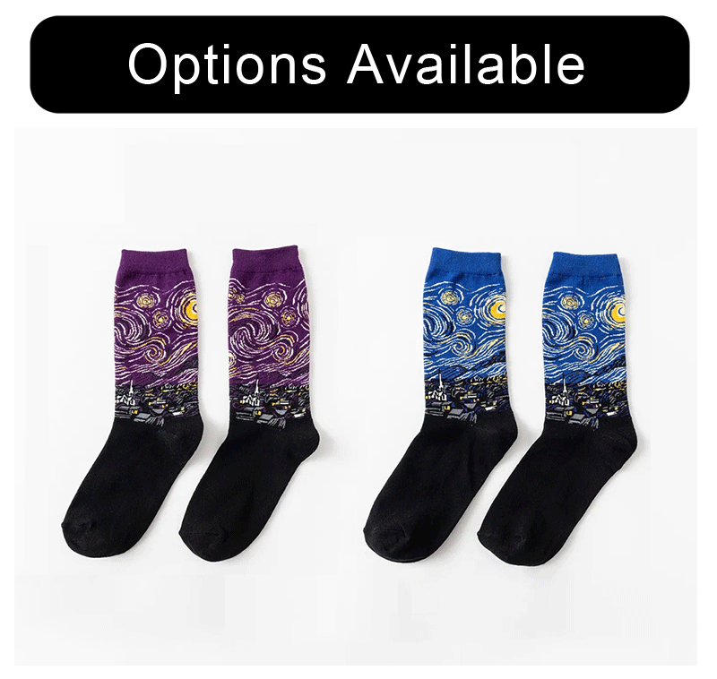 1 Pair Women Retro Abstract Oil Painting Art Sock Shout Modern Van Gogh Starry Night Happy Oil Painting Comfort Skateboard Socks