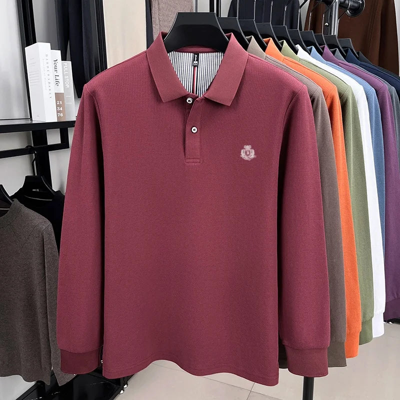 100% pure cotton high-end brand men's long sleeved polo shirt autumn fashion new luxurious original embroidery top golf T-shirt