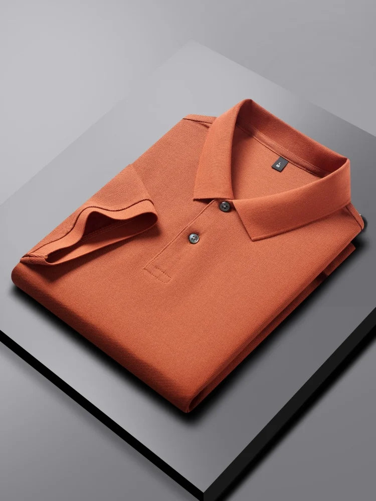 100% pure cotton boutique short sleeved high-end men's polo shirt summer high-quality solid color topsbusiness casual T-shirt
