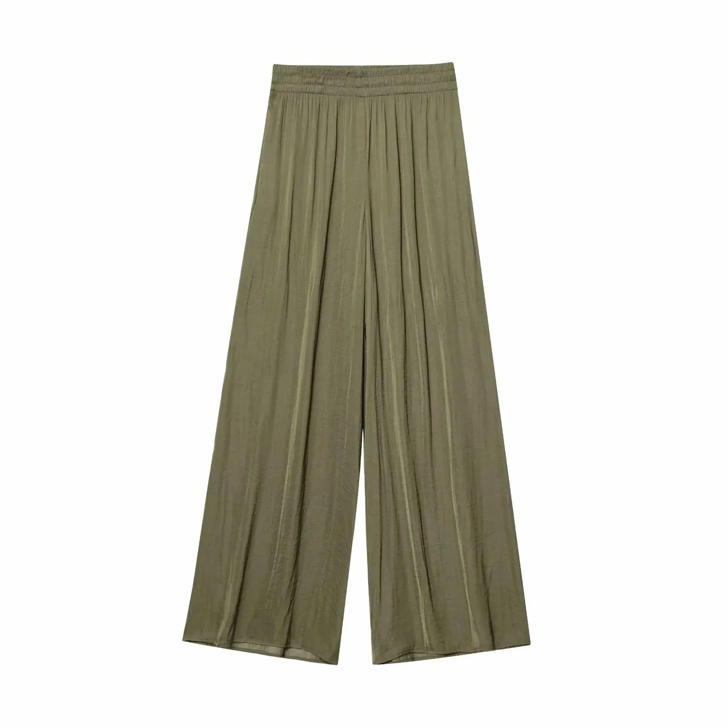 2025 Spring Pants For Women Fashion Spring Autumn New Solid Color Folded Chic Female Elastic High Waist Wide Leg