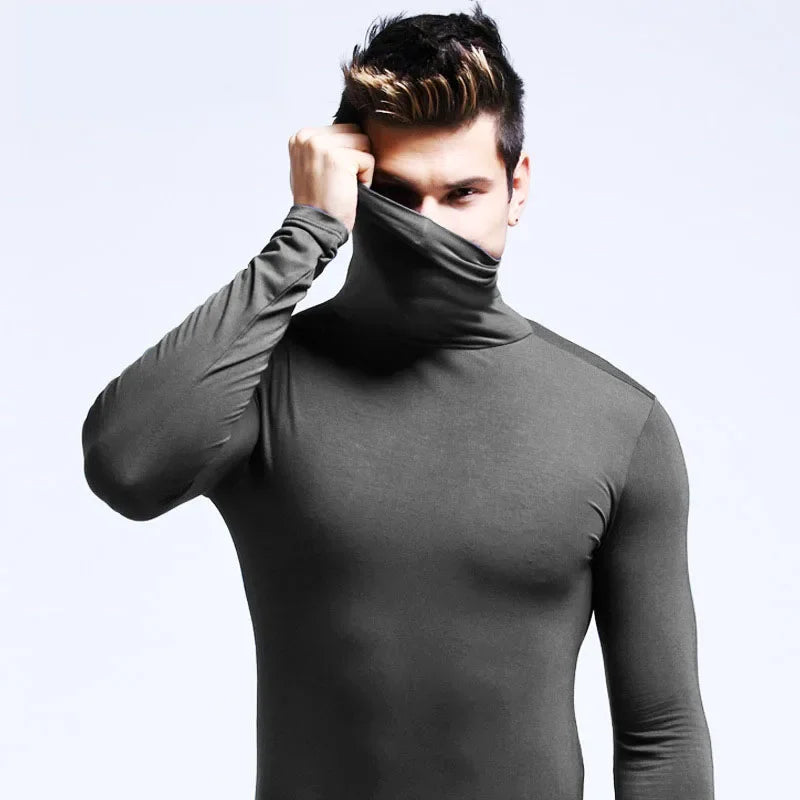 Thermal Underwear Tops Men Spring Clothes Thermal Shirt Autumn Men's Winter Tights High Neck Thin Slim Fit Long Sleeve T-shirt