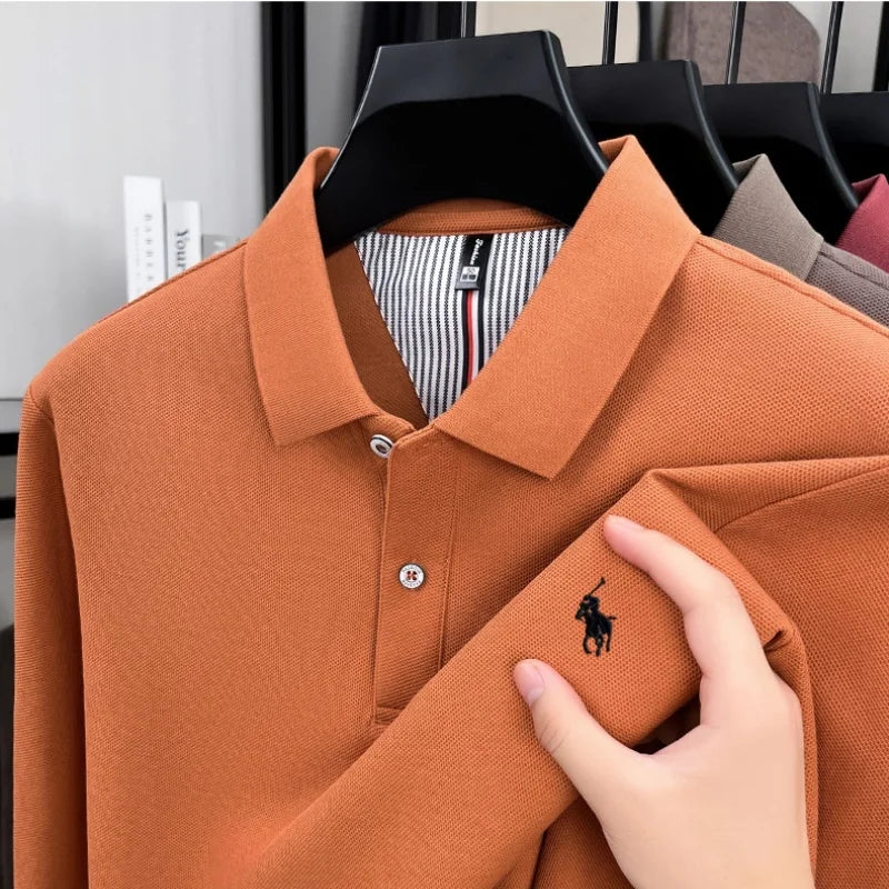 100% pure cotton 2025 Spring and Autumn new high-quality mens business casual polo shirt exquisite brand embroidered T-shirt top