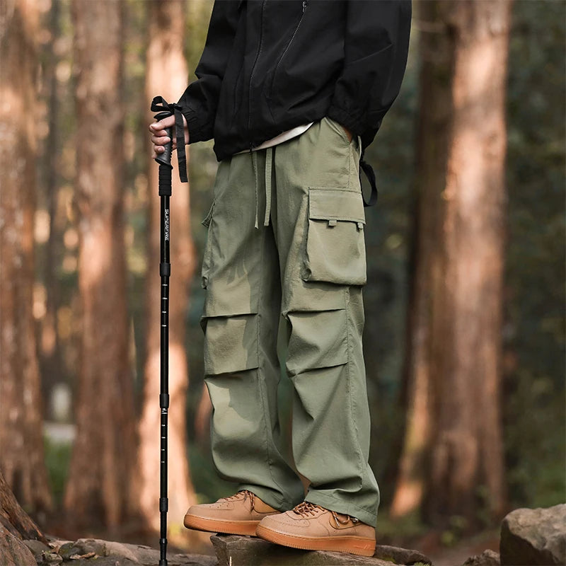 Pants men's four seasons tide loose work pants hundred straight sports paratrooper pants drawstring punch casual pants
