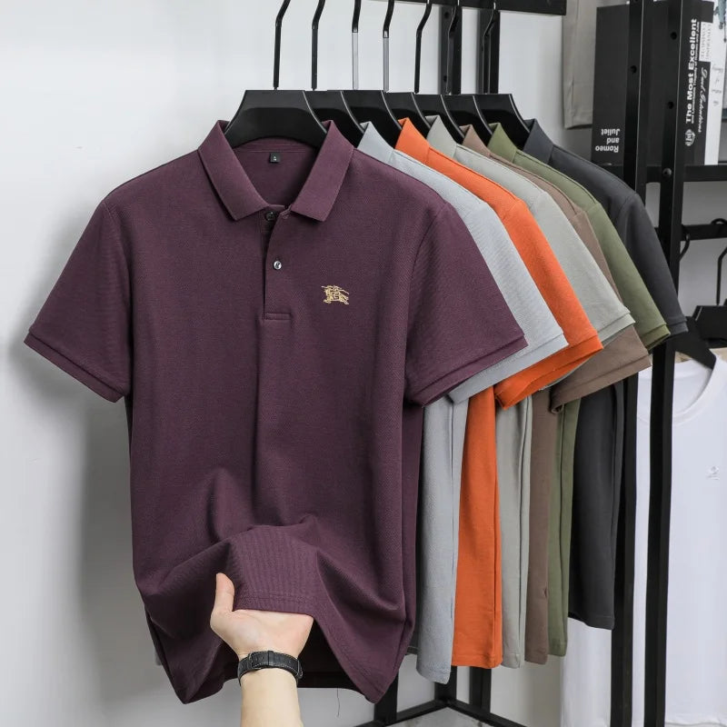 100% pure cotton comfortable breathable men's shortsleeved summer high-end brand embroidered polo shirt business casual T-shirt
