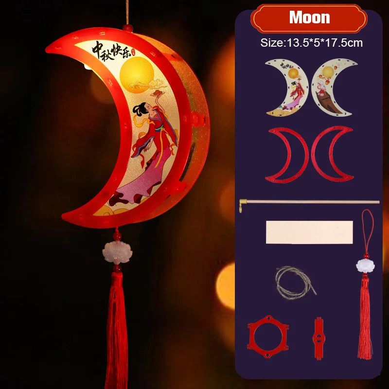 1 Set Mid Autumn Festival Lantern Making DIY Material Portable Retro Chinese Palace Lanterns Moon Festival Lamp Party Decor