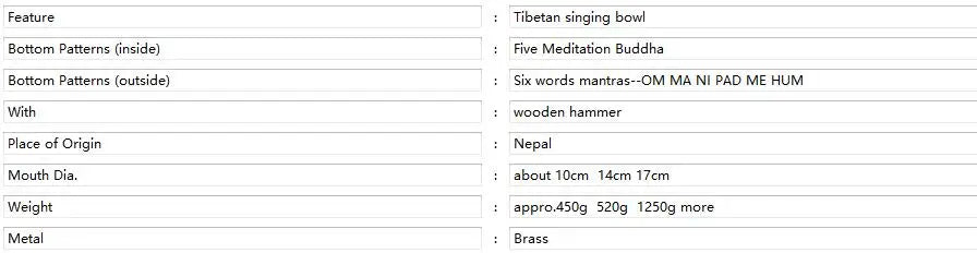 Yoga Healing Meditation Musical Instruments Tibetan Singing Bowl Five Buddhas Brass 10cm 14cm 17cm