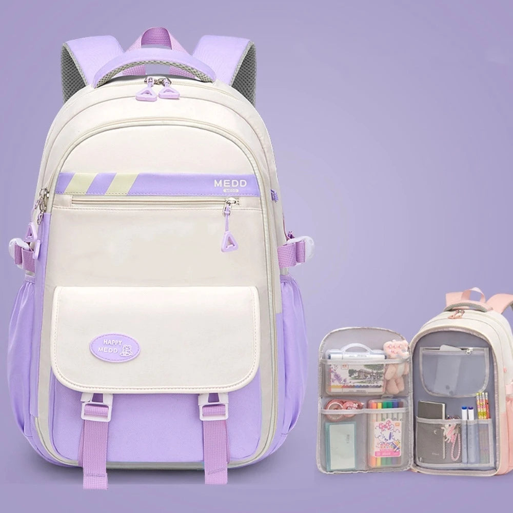 Large Capacity School Bag Waterproof Stress Relief Shoulder Backpack Lightweight Double Strap Bag Junior And High School Girls