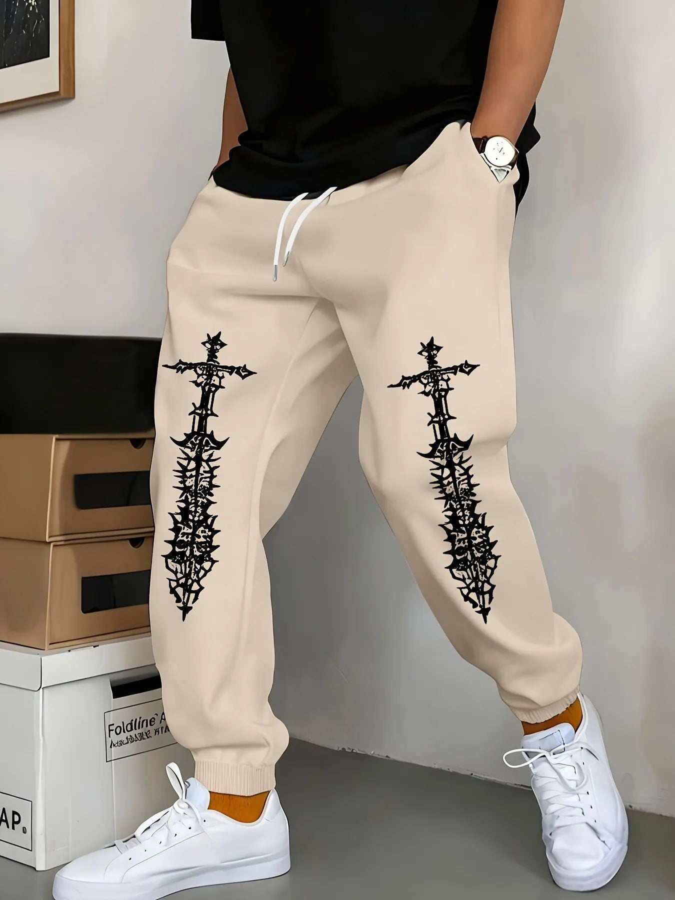 Spring and Autumn Men's Fashion Printed Jogging Pants Casual Fleece Warm Trousers Every Day Street Wearing Sweater Pants S-3XL