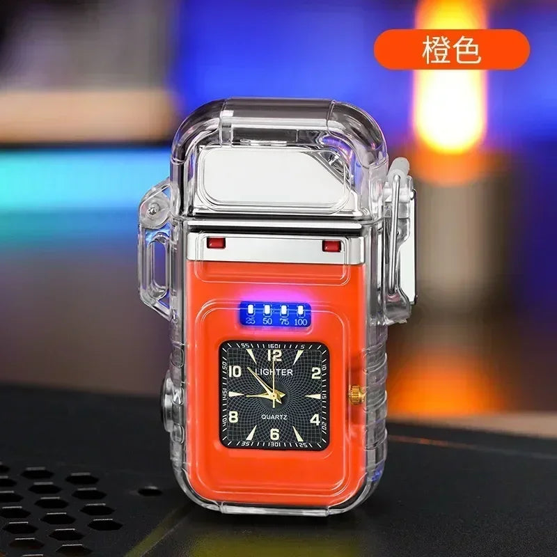 Waterproof Watch Lighter Windproof USB Plasma Rechargeable Lighter Outdoor Portable Smoking Cigarette Lighter Men's Watch Gift