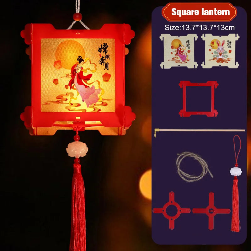 1 Set Mid Autumn Festival Lantern Making DIY Material Portable Retro Chinese Palace Lanterns Moon Festival Lamp Party Decor