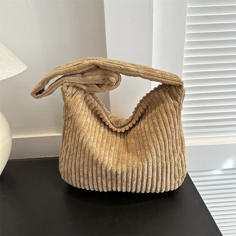 Winter Tote Bag for Women Large Capacity Handbags Casual Shoulder Bags Trend Female Corduroy Shopper Crossbody Bag