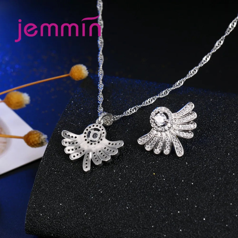 Brand Genuine 925 Silver Necklace Earrings Wedding Jewelry Sets Fashion Bridal Shinning Crystal Jewellery Set for Women Gift