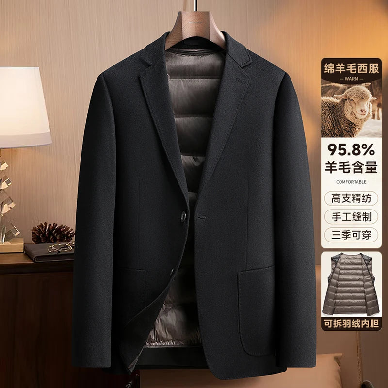 High-end, fashionable and stylish 96% wool" Casual and trendy thick wool suit with down detachable inner liner (90% down)