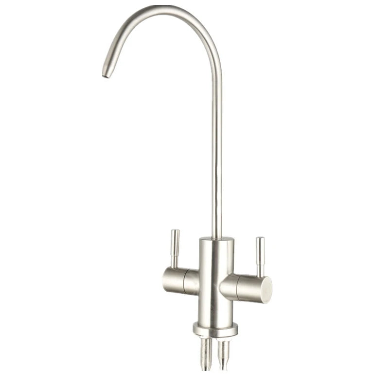 1/4'' Drinking Water Filter Kitchen Faucet Stainless Steel Double Holes Water Purifier Tap Reverse Osmosis RO Faucet 360° Swivel
