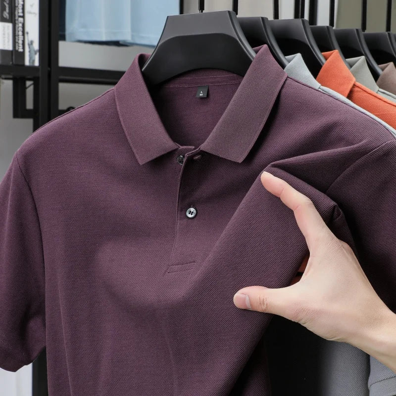 100% pure cotton boutique short sleeved high-end men's polo shirt summer high-quality solid color topsbusiness casual T-shirt