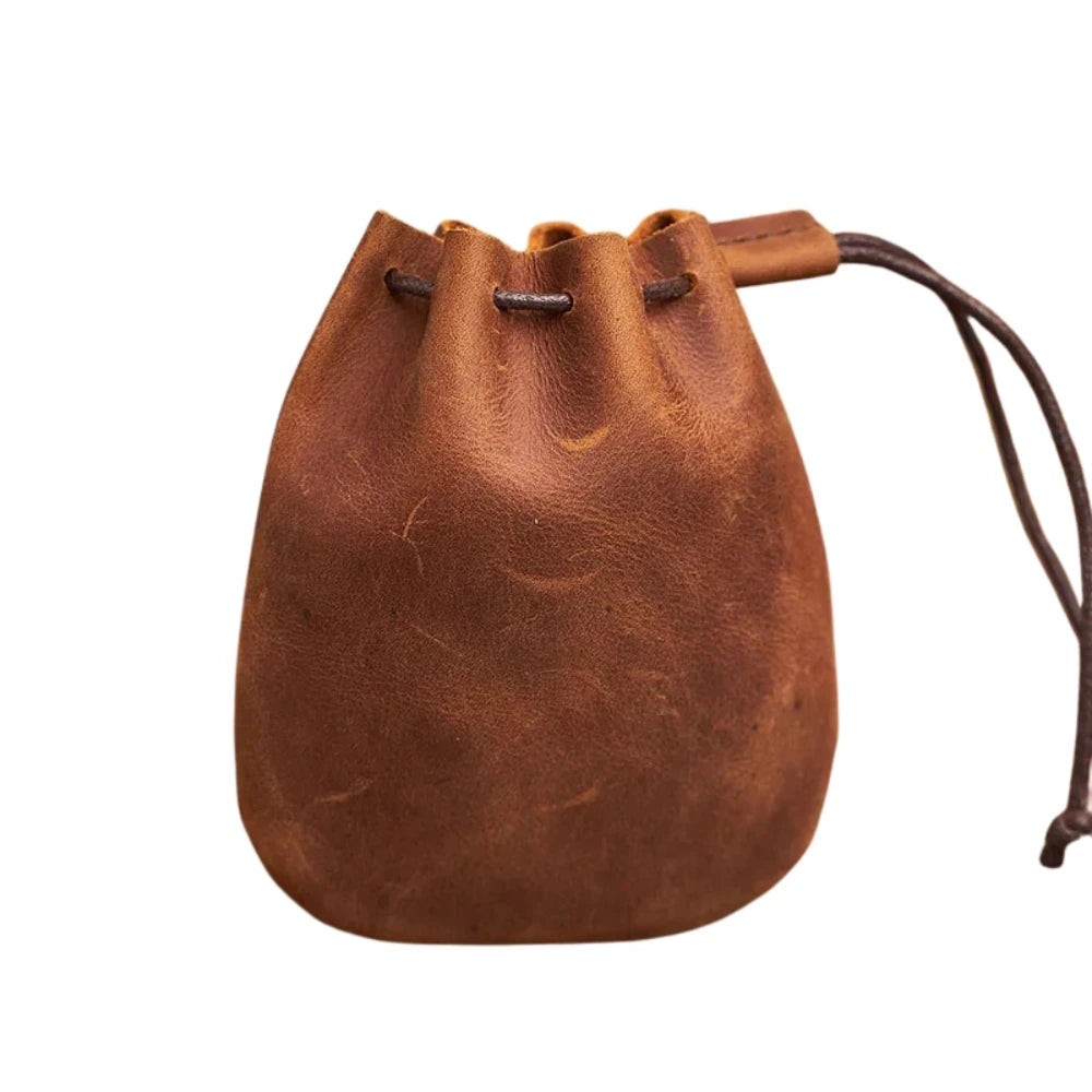 Genuine Leather Coin Purse Men Women Vintage Small Coin Wallet Hard Leather Money Pocket Drawstring Storage Bag