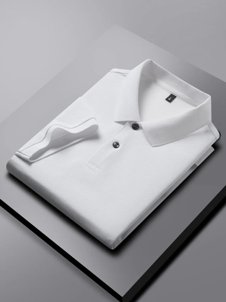 100% pure cotton boutique short sleeved high-end men's polo shirt summer high-quality solid color topsbusiness casual T-shirt