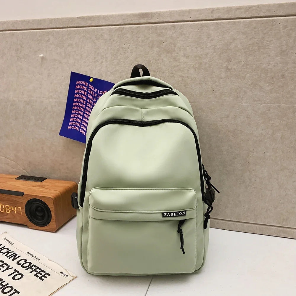 Large Capacity Solid Color Backpack, Simple Black Bag for Students & Travel