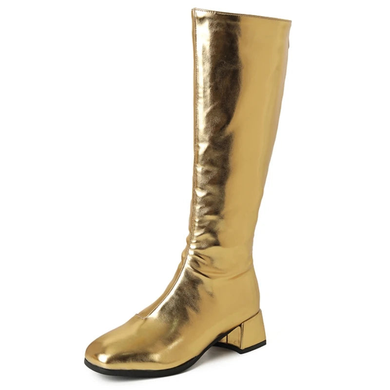 Women's Knee High Boots Winter Shoes 2026 Gold Silver Low Heeled Long Boot Ladies Party Footwear Shoes Large Size 45 Waterproof