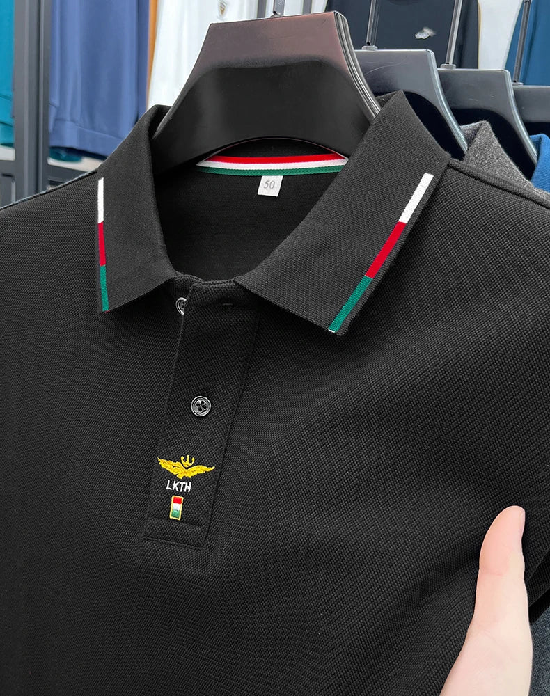 100% pure cotton long sleeve men's polo shirt autumn new item high-end embroidery luxury brand golf silk casual business T-shirt