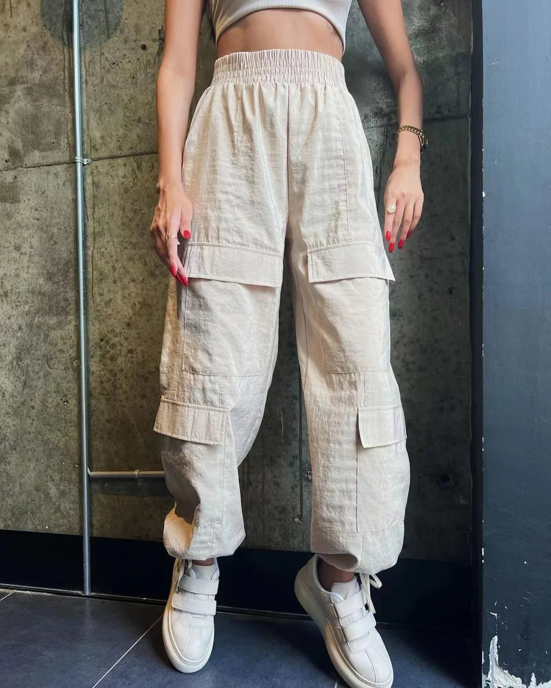 Women's Pants High Waisted Drawstring Leggings Workwear Longs Sports Wide Leg Trousers Summer