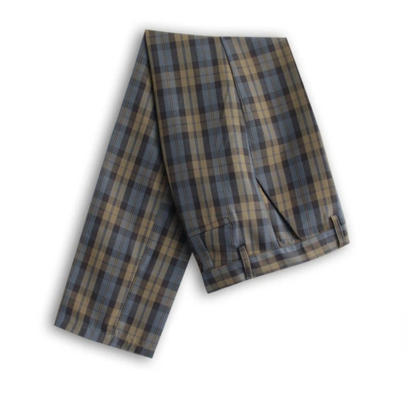 Men's Plaid Dress Pants, Slim Fit, Front Suit Pant, Chino Pants, Business Trousers, Work, School Uniform, Checkered Pant