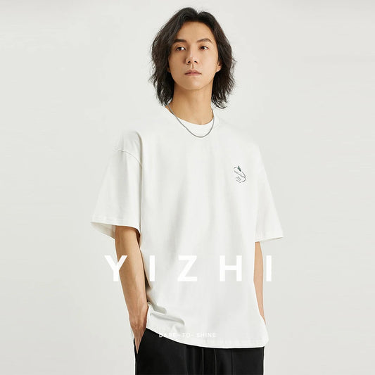 100% Cotton Men's Printed T-shirt 2025 Summer New Fashion American Loose Short-sleeved Round Neck Half-sleeved Top Men Tshirt