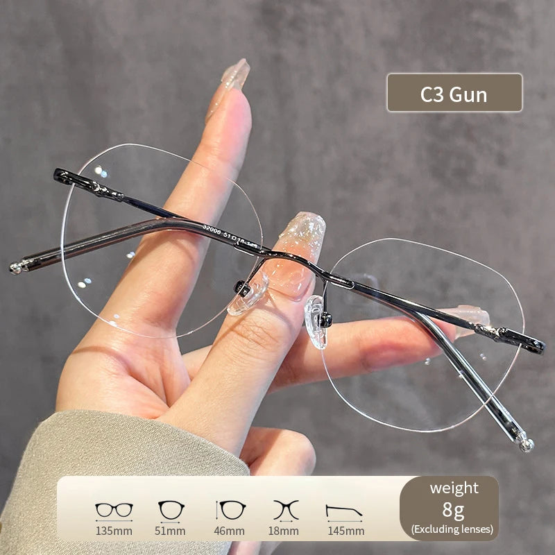 Xbora Fashion Women's Frameless Eyeglasses Frames Ultralight Polygon Men's Eyeglasses Frames Optical Prescription Glasses 32006