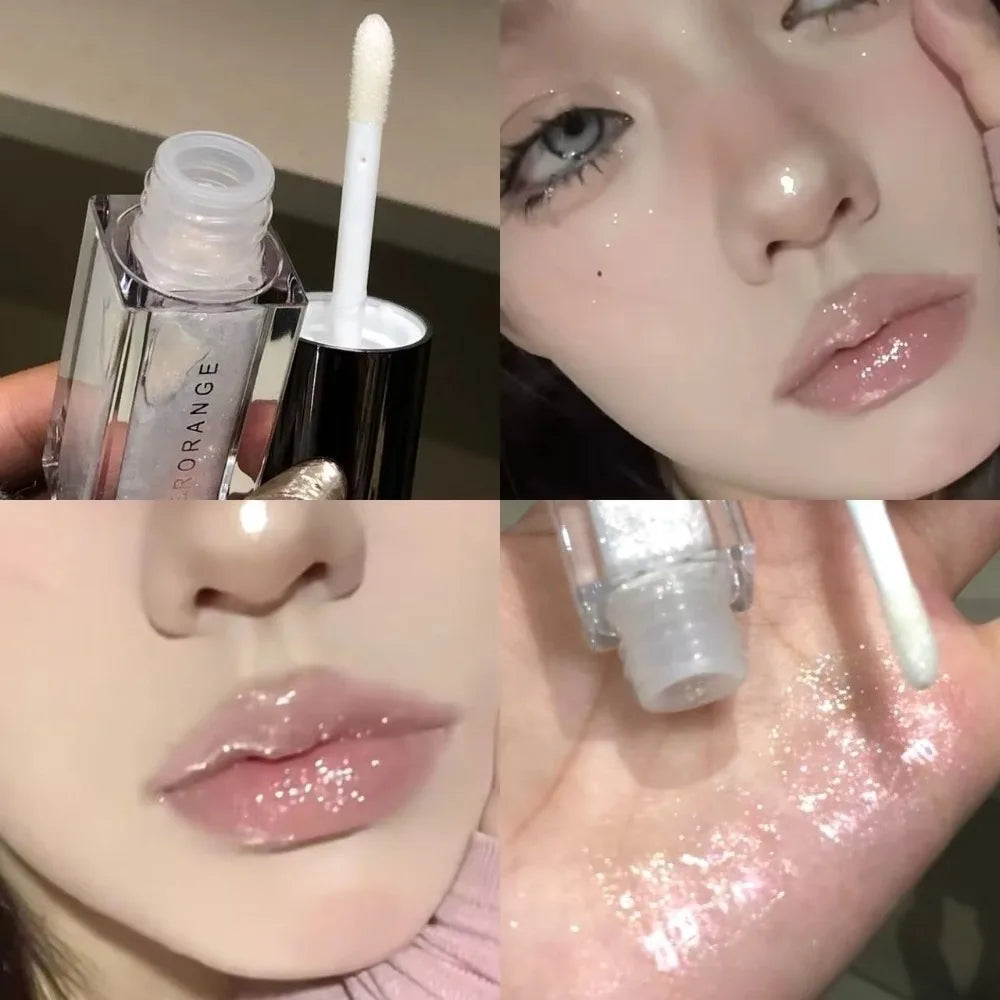 Sparkle Long-Lasting Lip Gloss Non-Fading Moisturizing Liquid Lipstick Non-Sticky Clear Lip Glaze for Women
