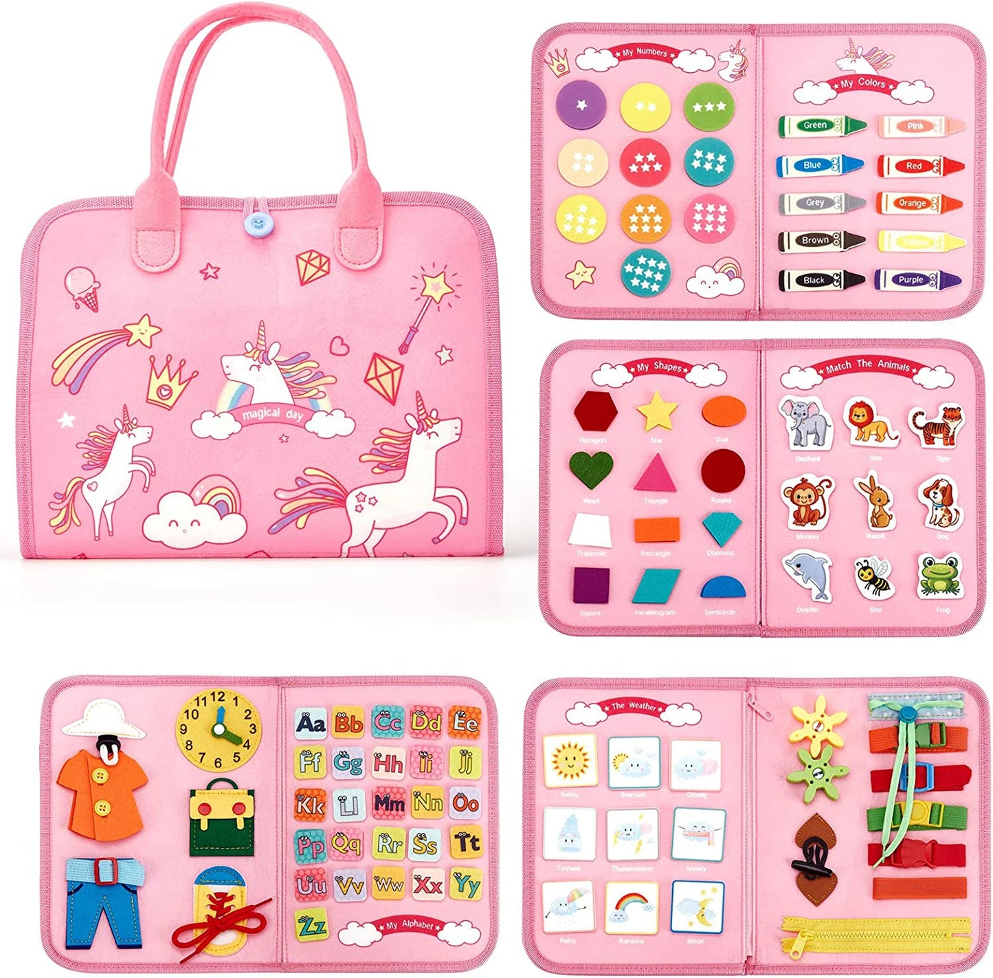Montessori Toddler Busy Board,Autism Sensory Toys,Educational Activity Motor Skills Baby, Life Skills Learning Toys for Kids