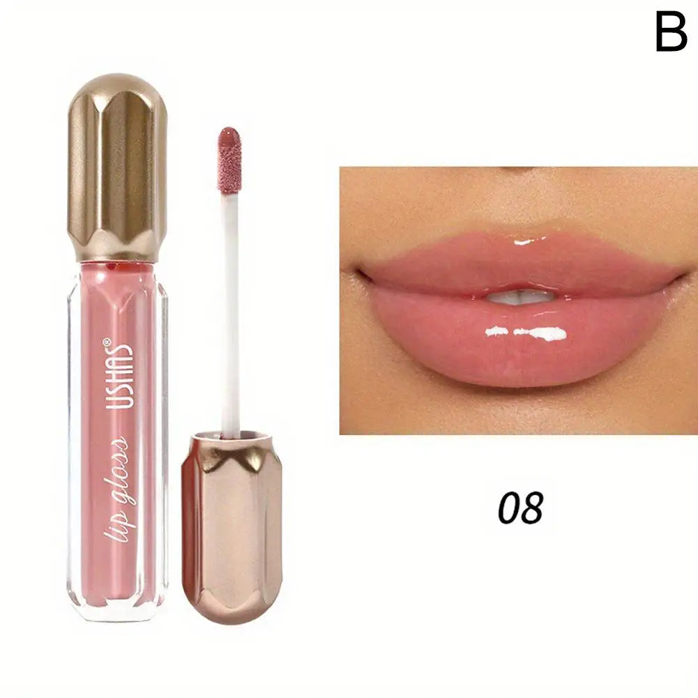 USHAS Mirror Pearl Lip Gloss Waterproof Non Stick Cup Long Lasting Moisturizing Lipstick Shine Glitter Lip Glaze Lip Tint Makeup