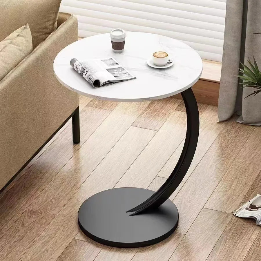 Space Saving Round End Table, Movable Small Accent Table with Drawer for Living Room, Bedroom, Easy Roll Nightstand