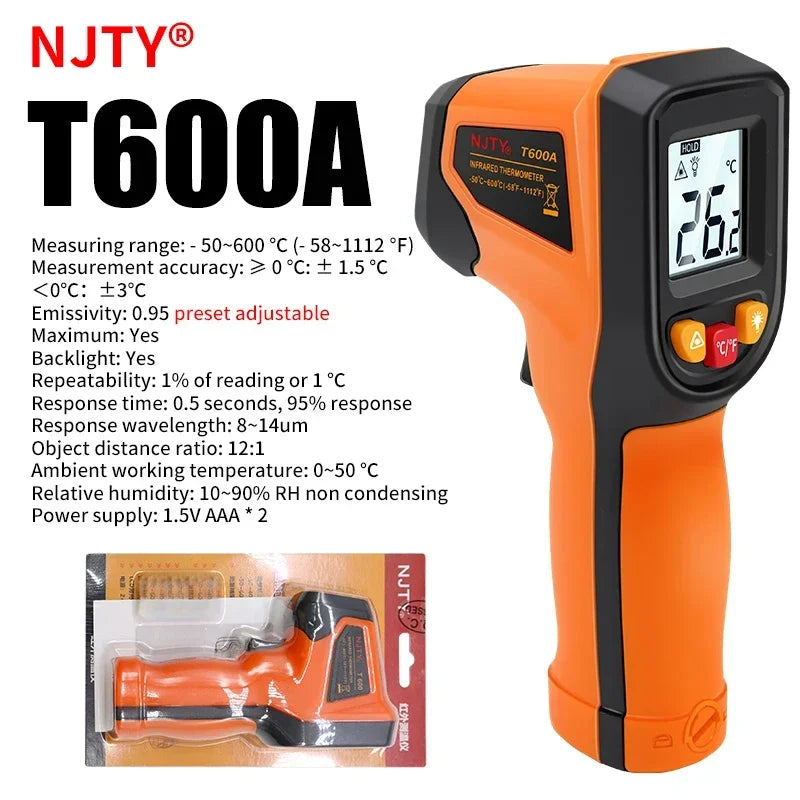 T400 T600 Digital Infrared Thermometer Laser Pyrometer Gun Non-Contact Temperature Measurement Tool -50 to 600℃