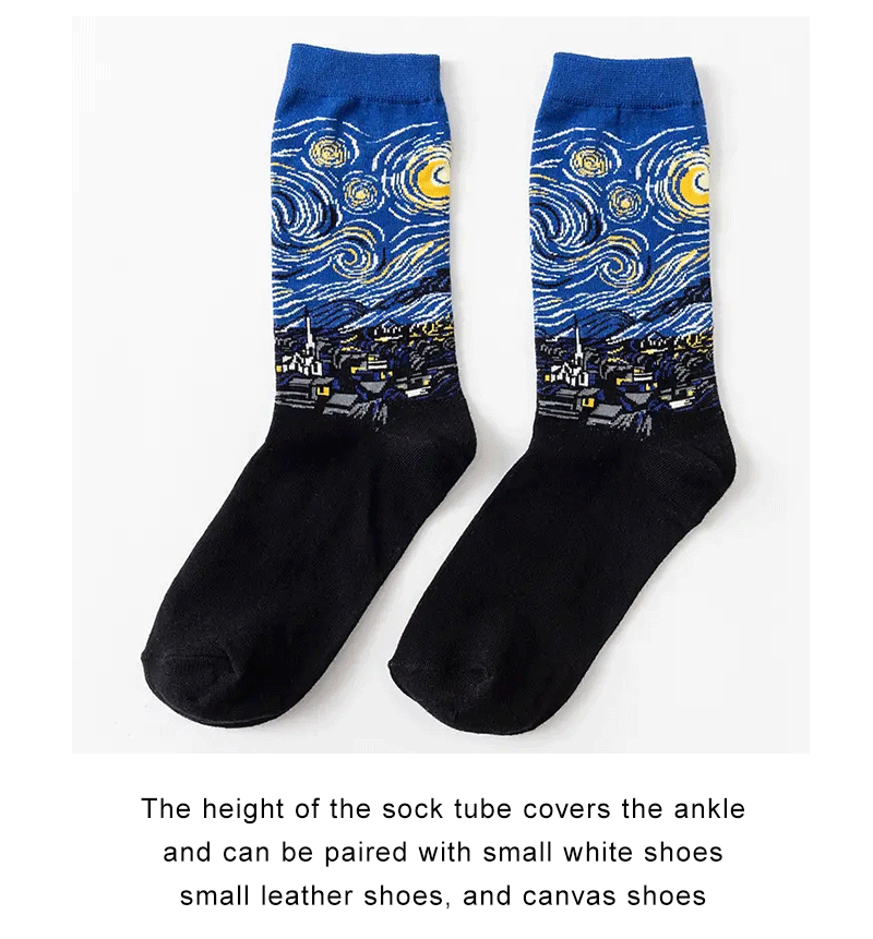 1 Pair Women Retro Abstract Oil Painting Art Sock Shout Modern Van Gogh Starry Night Happy Oil Painting Comfort Skateboard Socks