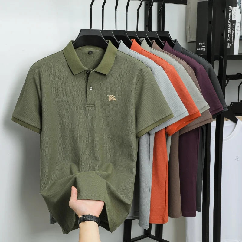 100% pure cotton comfortable breathable men's shortsleeved summer high-end brand embroidered polo shirt business casual T-shirt