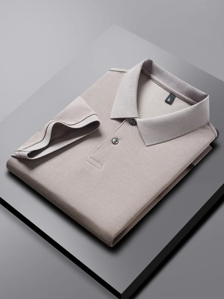 100% pure cotton boutique short sleeved high-end men's polo shirt summer high-quality solid color topsbusiness casual T-shirt