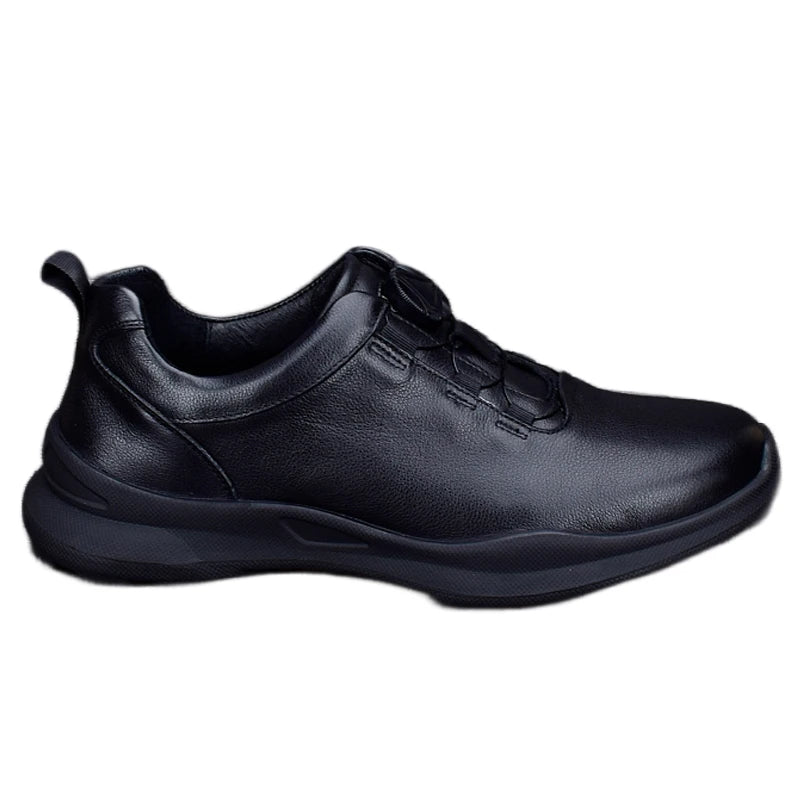Genuine Leather Shoes Men Rotating Buckle Sneaker Lightweight Running Cowhide Loafers Athletic Jogging Walking Original Sports