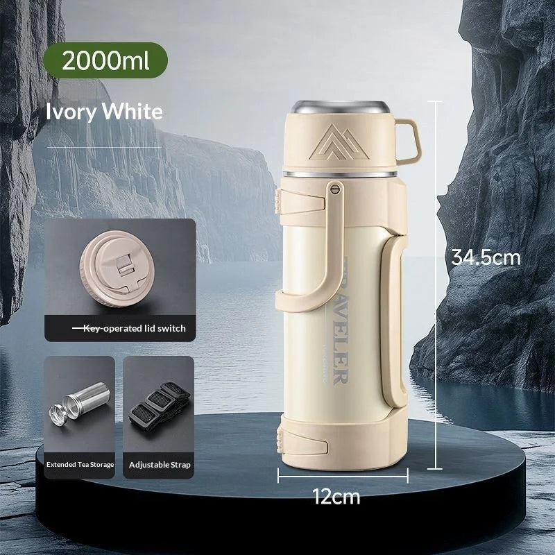 Double Wall Vacuum Insulated Water Bottle 1L 316 Stainless Steel Large Capacity with Handle Leak Proof for Car Outdoor Gym