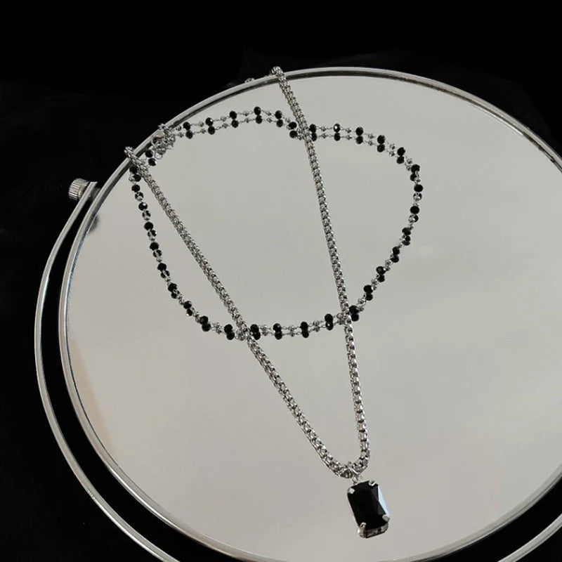 Women Choker Necklace Double Layer Beads Necklace Gift for Friend Silver Color Geometric Necklace Wholesale Collar Jewelry