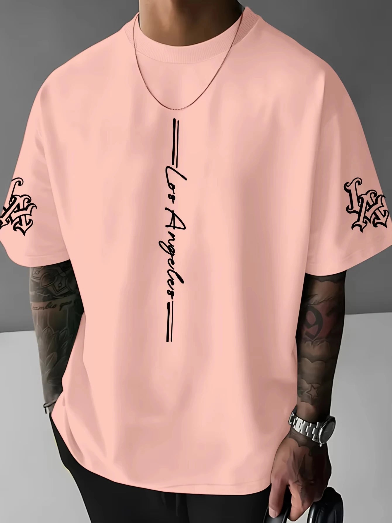 The 2026 summer new men's T-shirt is a casual fashionable and creative line letter print round-neck T-shirt with polyester men