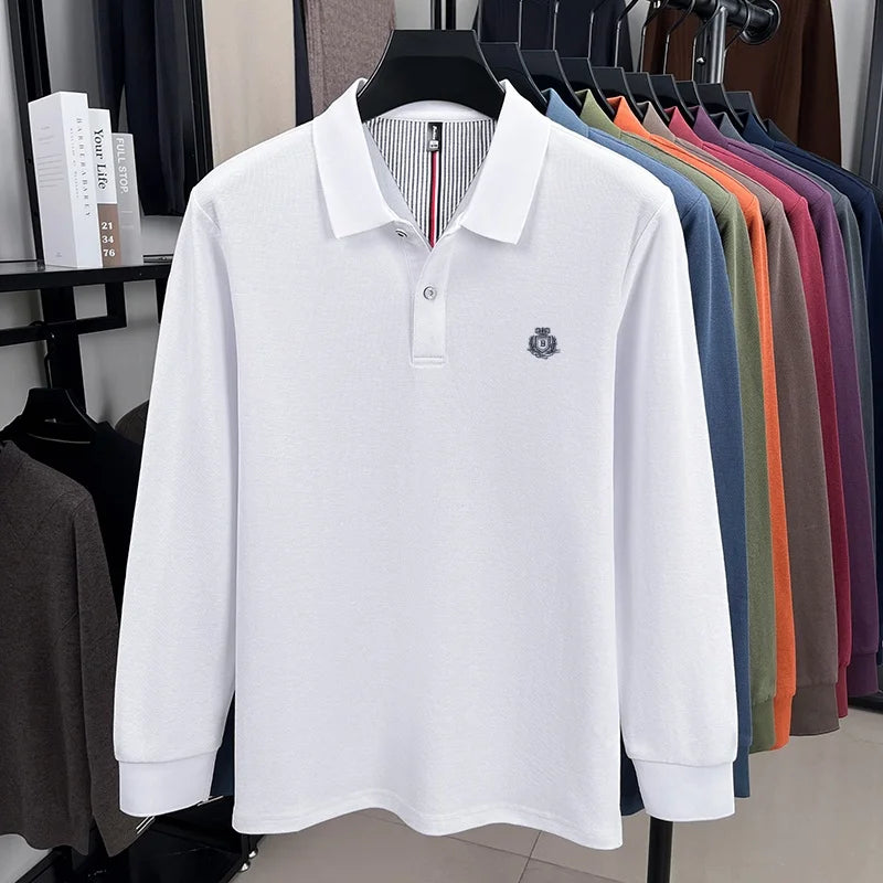 100% pure cotton high-end brand men's long sleeved polo shirt autumn fashion new luxurious original embroidery top golf T-shirt