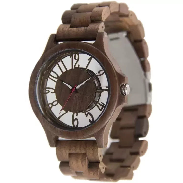 Wooden Watches for Men Handmade Engraved Wood Watch Analog Quartz Men's Wooden Watch