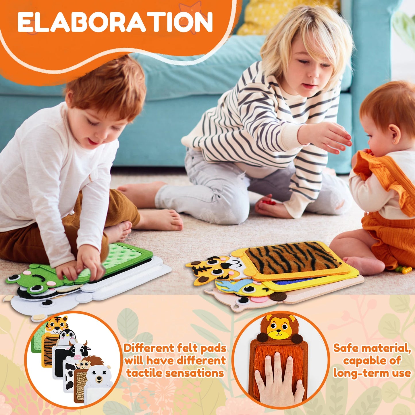 Felt Sensory Mats for Autistic Children Cartoon Animal Cognition Tiles Textured Pads Developmental Preschool Education Toys