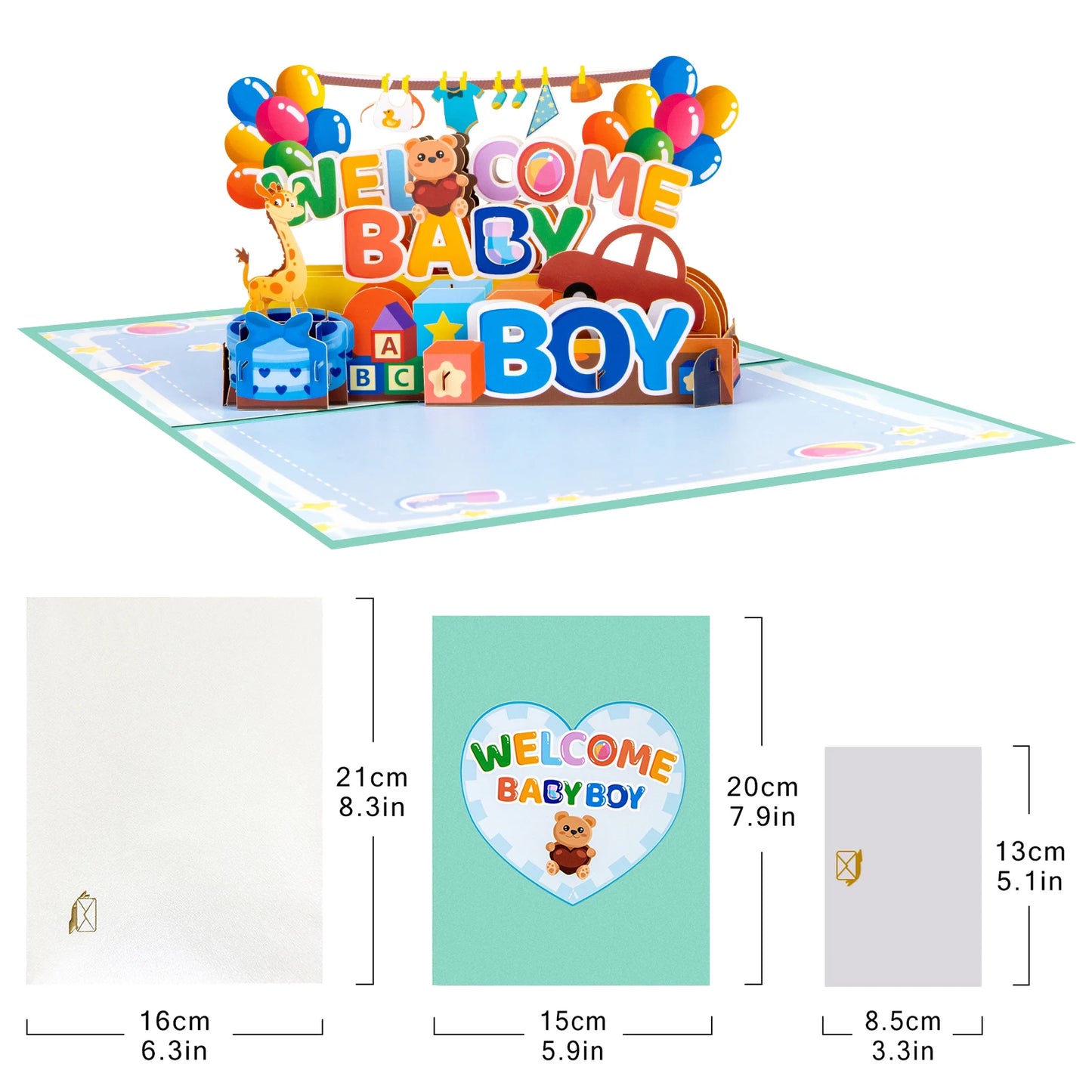 New Baby Boy and Girl Pop Up Card for Baby Shower New Parents